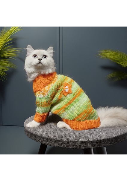 Kedi Köpek İçin Turuncu Kırçıllı Kazak