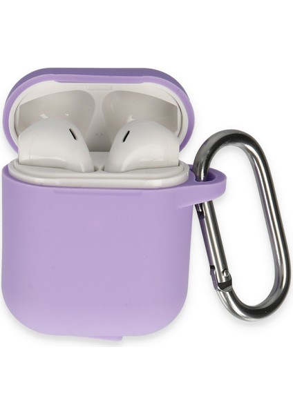 Airpods (1.nesil) Silikon Kılıf Yumuşak Düz Renk Kılıf Birinci Nesil - Lila