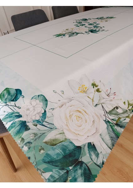 Gül Desenli Masa Örtüsü | Dertsiz Leke Tutmaz Kumaş | Dijital Baskı | 150 x 210 cm