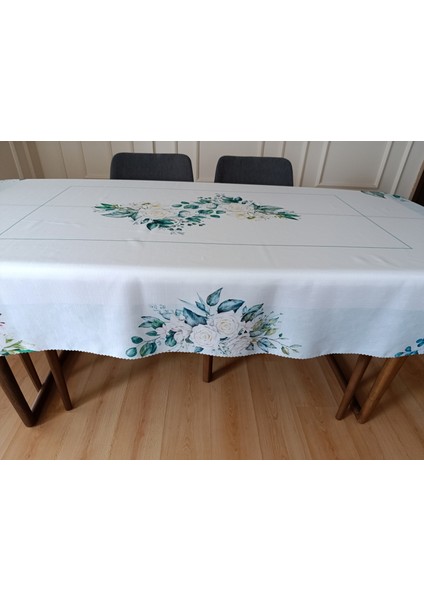 Gül Desenli Masa Örtüsü | Dertsiz Leke Tutmaz Kumaş | Dijital Baskı | 150 x 210 cm
