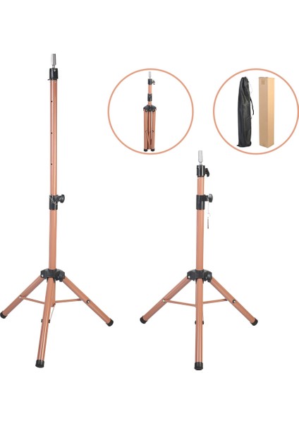 Kuaför Eğitim Mankeni Için Metal Tripod / Sütlü Kahve + Taşıma Çantası