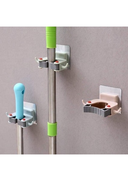 3 Adet Askılı Yapışkanlı Sap Tutucu Banyo Düzenleyici Askı Mop Paspas Fırça Sapı Tutucu