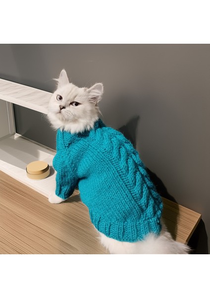 Kedi Köpek İçin Turkuaz Saç Örgülü Kazak fırsatları
