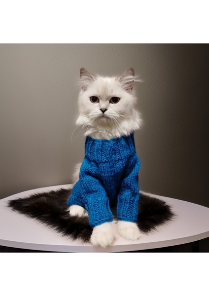 Kedi Köpek İçin Kalpli Gece Mavisi Kazak