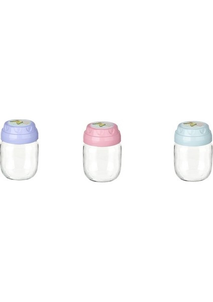 3lü Set Vintage Dekoratif Desenli Cam Kavanoz 425ML - 14,3 Oz