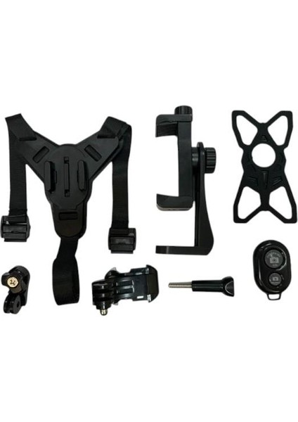Motosiklet Kask Çene Bağlantılı Telefon ve Aksiyon Kamera Tutucu Full Set Kumandalı