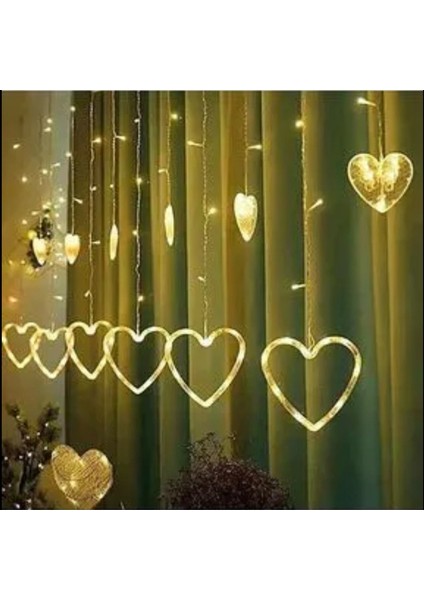 LED Perde Dekoratif Fişli Kalpli Saçaklı 6 Adet Büyük 6 Adet Küçük Kalp fiyatları