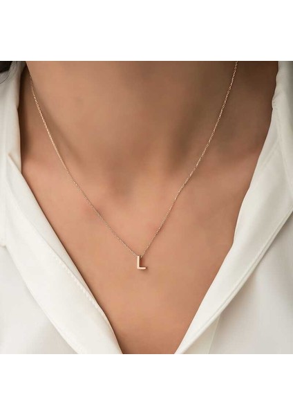 925 Ayar Gümüş Rose 3 Boyutlu L Harf Kadın Gümüş Kolye