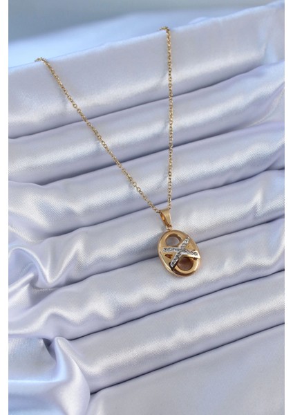 316L Çelik Gold Renk Zirkon Taşlı Kadın Kolye fiyatları