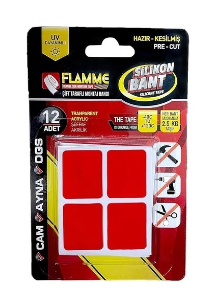 Flamme Montaj Bandı 2.5 kg - Çift Taraflı Hazır Kesilmiş Silikon Bant 12'li Montaj Bandı Şeffaf fırsatları
