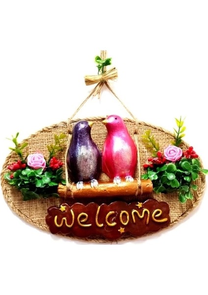 Kuş Tasarımlı Welcome Yazılı Kapı Süsü