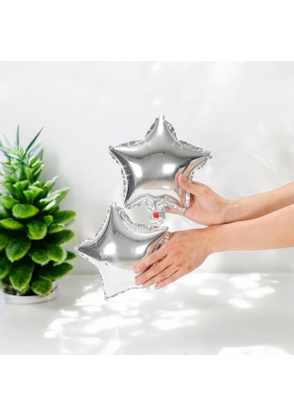 10 Inç 25 cm Gümüş Yıldız Folyo Balon Set 5 Li ,doğum Günü,parti,kutlama