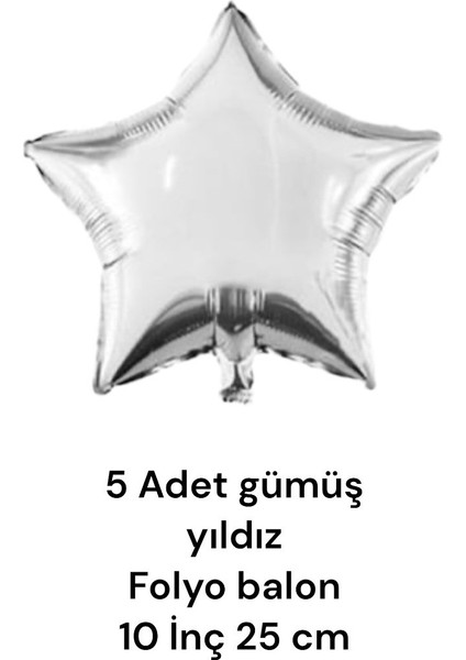 10 Inç 25 cm Gümüş Yıldız Folyo Balon Set 5 Li ,doğum Günü,parti,kutlama