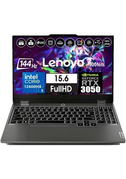 Loq 15IAX9 I5-12600HX 24GB 1tb 6gb RTX3050 15.6" Windows 11 Pro 83GS00P8TR K17