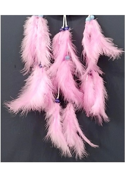 Pembe Kuş Tüylü Dream Catcher El Yapımı Rüya Kapanı Duvar Süsü
