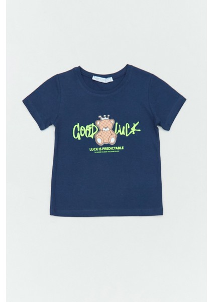 %100 Pamuk Ayıcık Baskılı Kız Çocuk Tişört