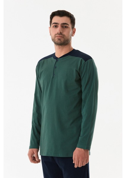 Yarım Düğmeli Bisiklet Yaka Pijama Takımı