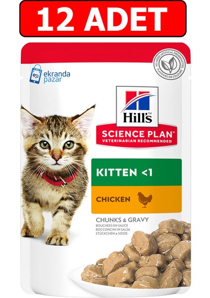 Kitten Yavru Kedi Konserve 85gr 12adet Chicken Chunks gravy Yavru Kedi Yaş Kedi Maması Pouch