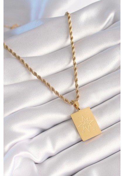 316L Çelik Gold Renk Burgu Zincir Kutup Yıldızı Işleme Plaka Figür Kadın Kolye fiyatları