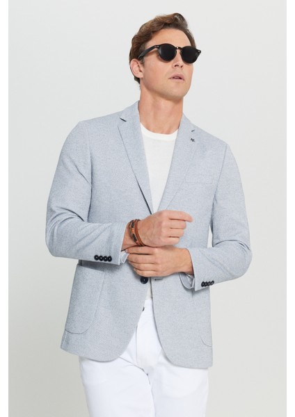 360 Her Yöne Esneyen Slim Fit Dar Kesim Mono Yaka Armürlü Torba Cepli Blazer Ceket