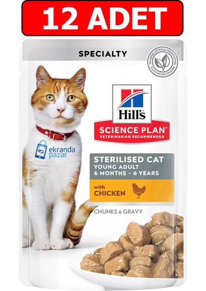 Kısırlaştırılmış Tavuklu Kedi Konserve 85GR 12ADET Gravy Tavuklu Kısır Kedi Yaş Mama