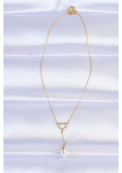 316L Çelik Zincir Gold Renk Inci Taş Detay Kalp Kolye fiyatları