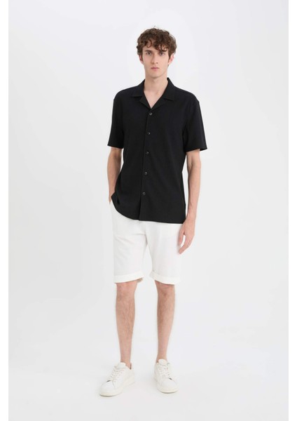 Modern Fit Polo Yaka Dokulu Penye Kısa Kollu Siyah Gömlek C4125AX25SM fiyatları