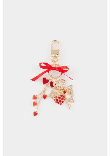 Kadın Gold Kırmızı Kalpli Charm Anahtarlık E6636AXNS