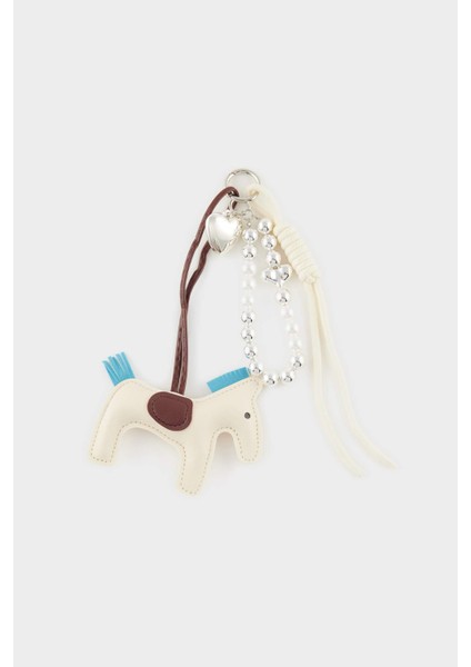 Bej Lucky Horse Charm Suni Deri Charm Anahtarlık E6625AXNS