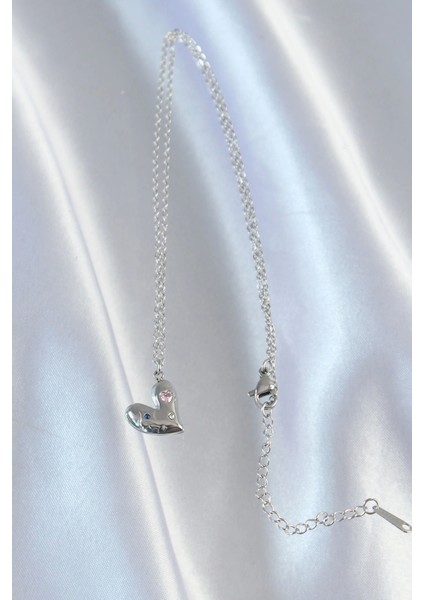 316L Çelik Zincir Gümüş Renk Renkli Zirkon Taşlı Kalp Kolye modelleri