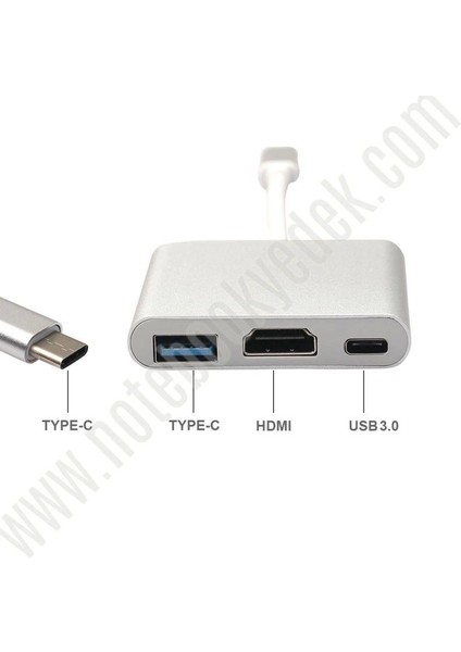 USB Type C To HDMI + USB 3.0 + Type C Çevirici Aparat