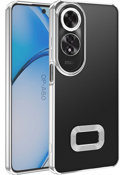Oppo A60 Kılıf Logo Gösteren Parlak Kenarlı Kamera Lens Korumalı Şeffaf Omega Silikon Kapak