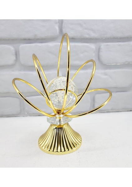 Gold Kaplama Metal Ayaklu Baloncuklu Kristal Taşlı Ev Salon Aksesuar Gold Yelpaze Model Biblo Obje