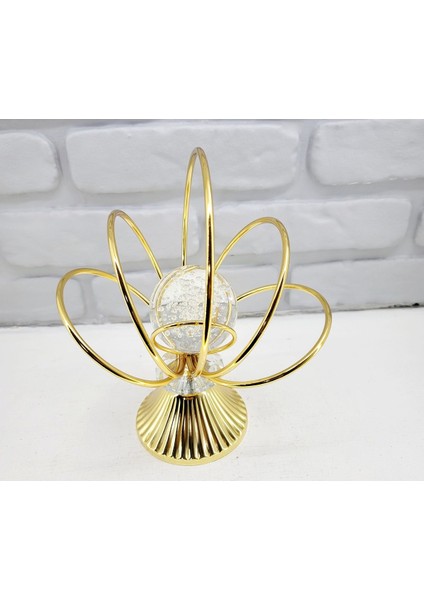 Gold Kaplama Metal Ayaklu Baloncuklu Kristal Taşlı Ev Salon Aksesuar Gold Yelpaze Model Biblo Obje modelleri
