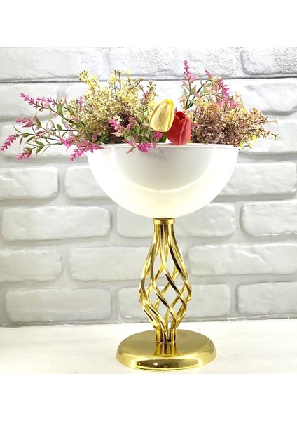 Modern Dekoratif Gold Burgu Ayaklı Beyaz Büyük Salon Vazo Masa Üstü Aksesuar Dekor