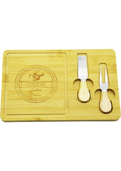 Bıçak Sağ 19X29CM -1.5cm Ahşap Bambu Kahvaltı Peynir Sunum Tabak 2peynir Bıçak=ahşap Saplı