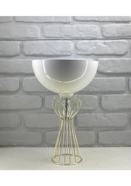 Modern Dekoratif Krom Kaplama Sude Model Ayaklı Taşlı 25 cm Çapında Beyaz Vazo Masa Üstü Dekor fiyatları