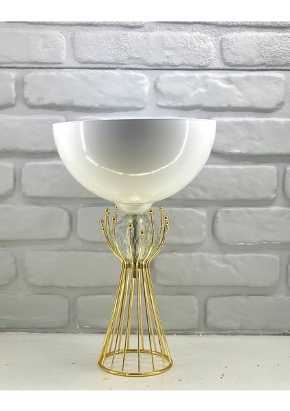Modern Dekoratif Gold Kaplama Sude Model Ayaklı Taşlı 25 cm Çapında Beyaz Vazo Masa Üstü Dekor fiyatları
