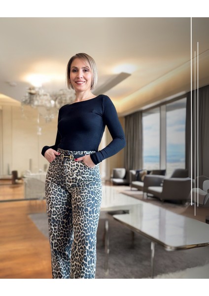 Kahverengi Leopar Desenli Premium Pantolon fiyatları