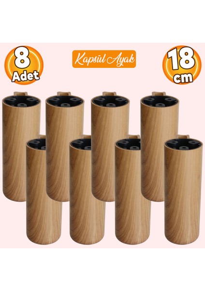 Kapsül Bohem Açık Ceviz 18 cm Mobilya Kanepe Koltuk Baza Yükseltici Yükseltme Ayağı Ayakları 8 Adet