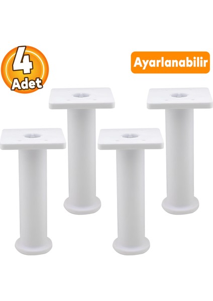 (4 Adet) Ayarlanabilir Destek 15 cm Beyaz Mobilya Kanepe Koltuk Baza Yükseltme Yükseltici Ayağı Ayakları
