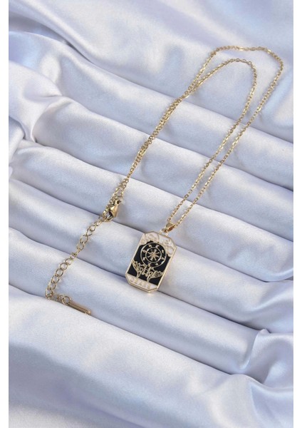 316L Çelik Zincir Altın Renk Işlemeli Siyah Mineli Tarot Kolye fiyatları