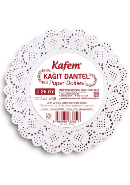 26 cm Yuvarlak Dantel Kağıt 100 Adet