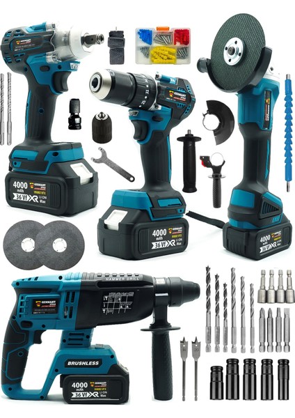 4 Akülü 4'lü Set Delici Kırıcı Hilti -125 mm Taşlama-Somun Sökme 13 mm Darbeli Matkap fiyatları