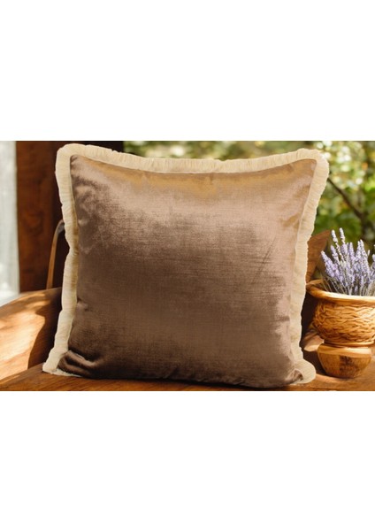 Mofhomecollection Parlak Kadife Saçaklı Kırlent Kılıfı
