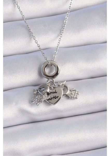 316L Çelik Gümüş Renk Zirkon Taş Detay Çocuk Figür Charm Model Kadın Kolye