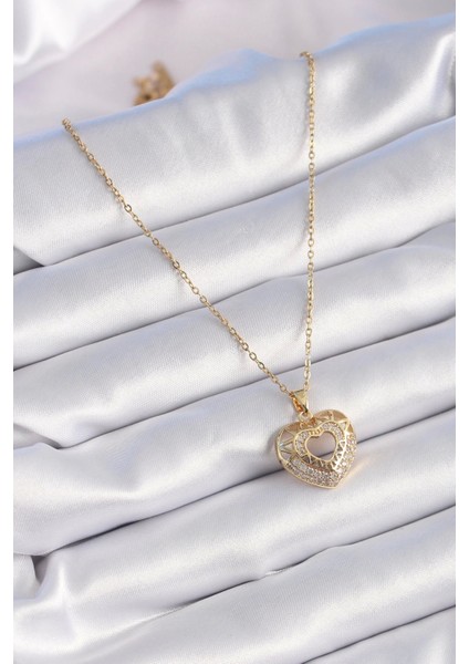 316L Çelik Gold Renk Zirkon Taşlı Kalp Model Vintage Kadın Kolye fiyatları