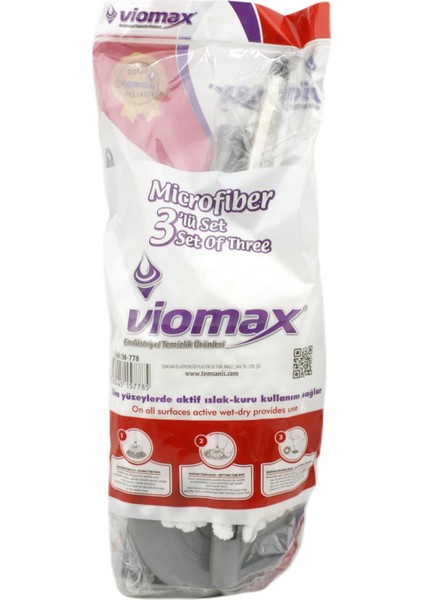 360° Döner Başlıklı Mikrofiber Mop Seti – 110 cm Uzunluk, Tek Yedek Bezli