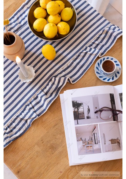 40 x 125 cm Vintage Fırfırlı Keten Pamuklu Amerikan Runneri,amerikan Servis