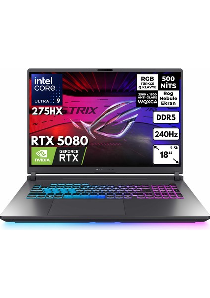 Rog Strix G18 Ultra 9-275HX 8-Gbddr5 1 Tbssd RTX5080 (16GB-GDDR7-175W) 240Hz 18" 2.5k Wqxga Windows 10 Home G815LW-S9129HMF81